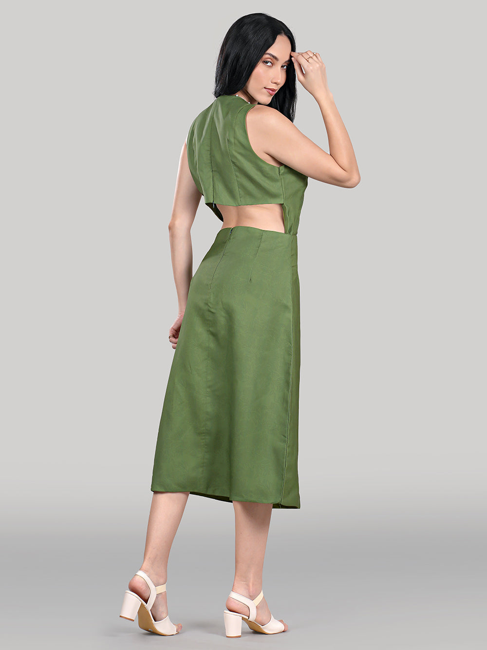 Aurelia Midi Dress – Olive Moss