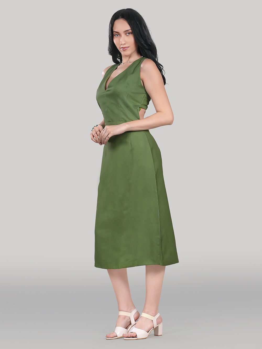 Aurelia Midi Dress – Olive Moss
