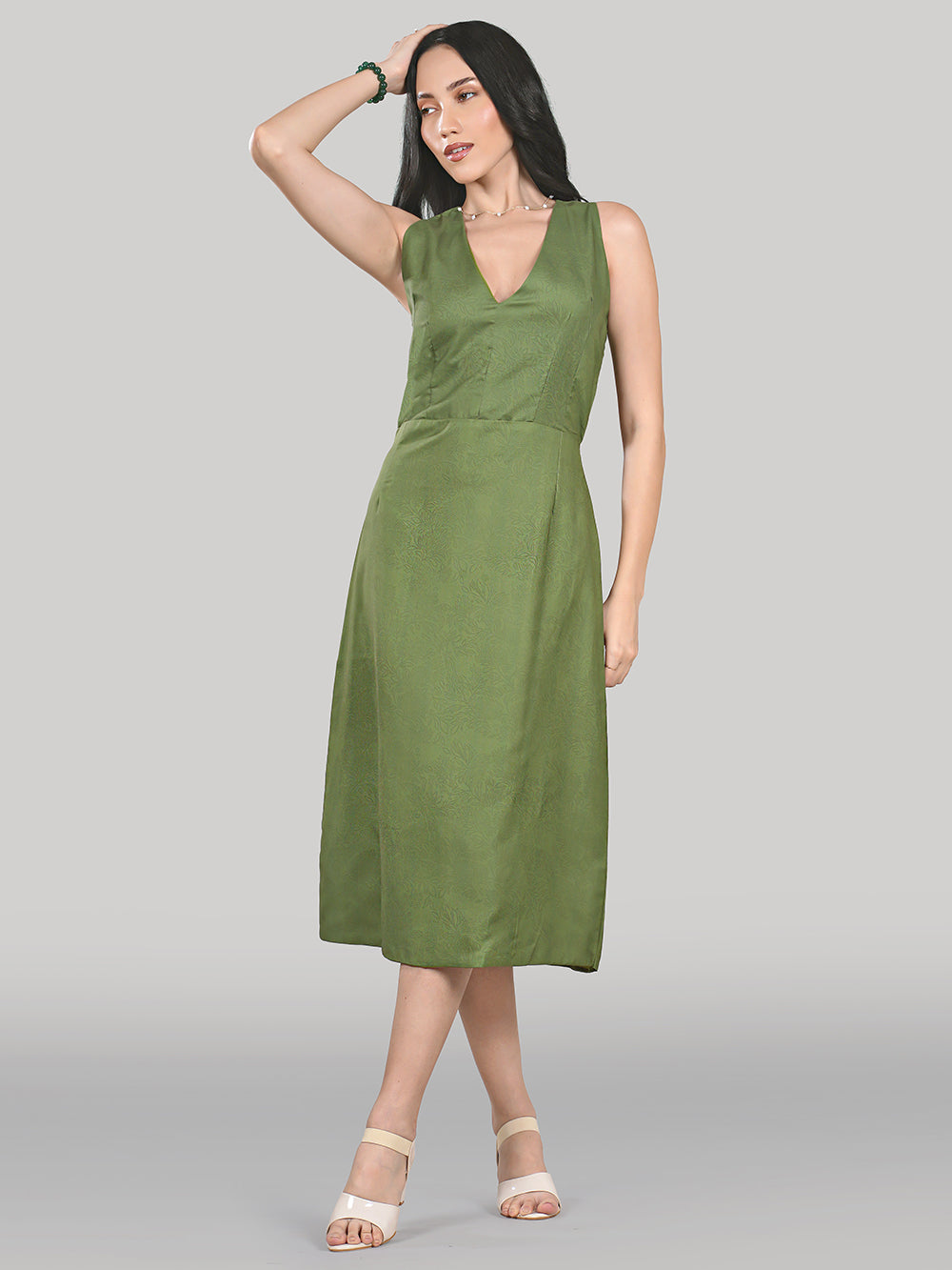 Aurelia Midi Dress – Olive Moss